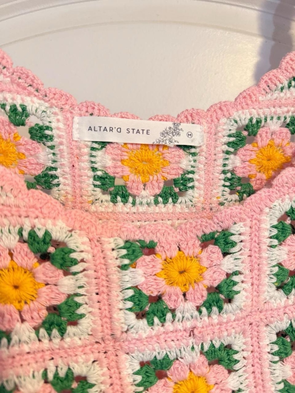 Altar'd State Pink Crochet Floral Square Sweater Top